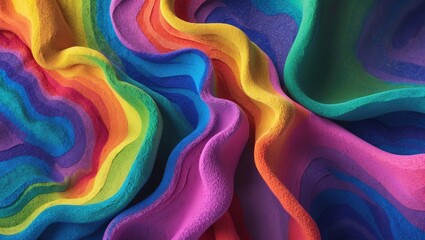 Poster - Colorful abstract waves of textured fabric in vibrant rainbow colors creating a dynamic pattern.