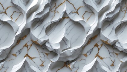 Poster - 3D textured marble wall with intricate waves and gold veining in a contemporary design, suitable for interior decoration backgrounds.