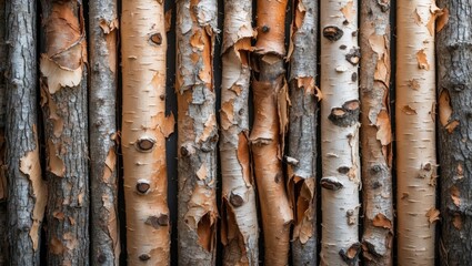 Poster - close-up of diverse tree bark textures showing natural patterns and colors with peeling and smooth s