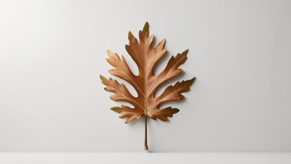 Poster - Brown decorative leaf placed on a white background with natural lighting emphasizing its intricate details and texture.