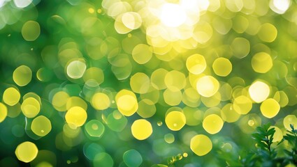 Aufkleber - Abstract background with circular bokeh lights in shades of green and yellow creating a natural and vibrant atmosphere.