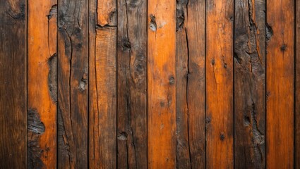 Poster - Textured wooden planks with a mix of dark and orange tones showing natural grain patterns and weathered details