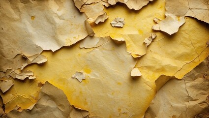 Poster - Textured background of aged yellow paper with peeling layers and creases, showcasing vintage and distressed appearance