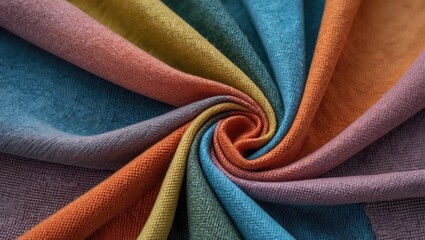 Poster - Colorful fabric swirls in a circular pattern showcasing various textures and hues in a close-up view.