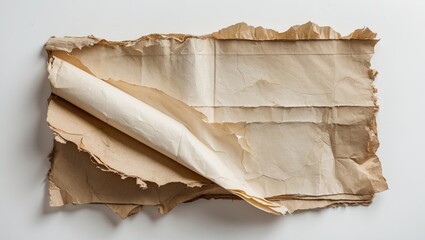 Poster - Torn and crumpled sheets of vintage paper with a textured surface on a flat background