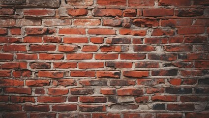 Poster - Red brick wall texture with uneven surface and various shades of bricks, detailed view of rustic building material