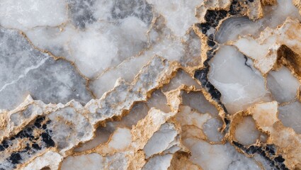 Poster - Textured surface of natural marble with gray, white, and gold veins creating an elegant abstract pattern for background use