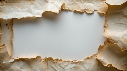 Poster - Torn edges of old yellowed paper with blank white space in the center suitable for text or design elements