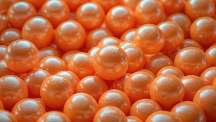 Poster - orange spherical balls filling the frame with a glossy surface reflecting light against a blurred ba