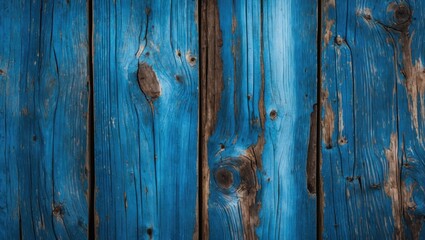 Poster - Blue wooden planks with rough texture and natural imperfections creating a rustic background design