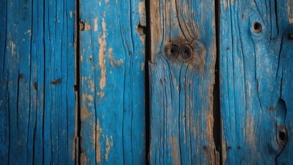 Poster - Textured blue wooden planks with weathered surface and natural grain patterns captured in close-up detail