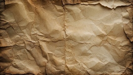 Poster - Crumpled texture of aged brown paper background with visible folds and creases for use in design projects