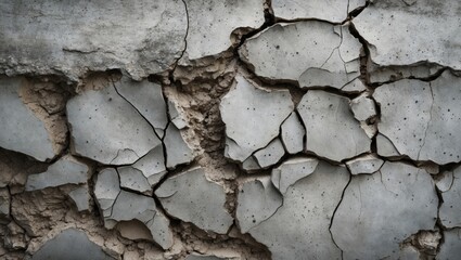 Poster - Cracked concrete wall texture with uneven surfaces and exposed underlying materials