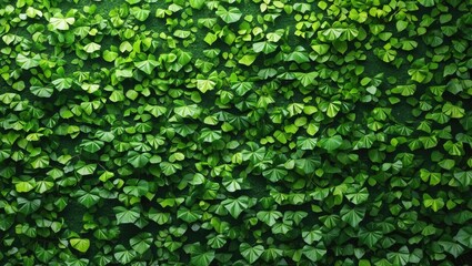 Poster - green foliage background featuring dense clusters of various leaf shapes and sizes in natural light.