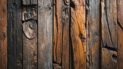 Poster - Weathered wooden planks background with varying shades of brown and texture details suitable for design and decor purposes