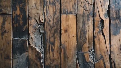 Poster - old wooden floor texture with cracks and varying shades of brown and black natural finish