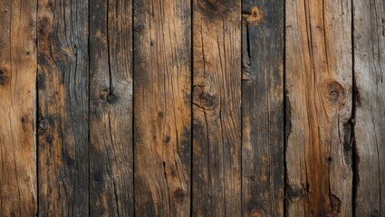 Poster - Textured wooden planks with a mix of brown and black tones creating a rustic background suitable for various design applications.