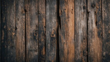 Poster - Old weathered wooden planks arranged vertically with dark and light tones and visible knots and textures