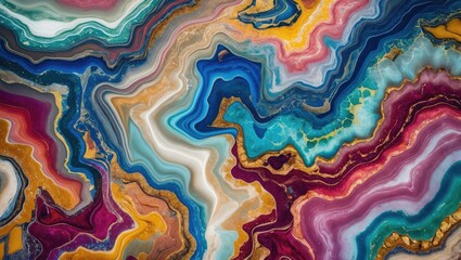 Poster - Colorful abstract structure resembling agate stone with swirling patterns in vibrant hues of blue, red, yellow, and green.