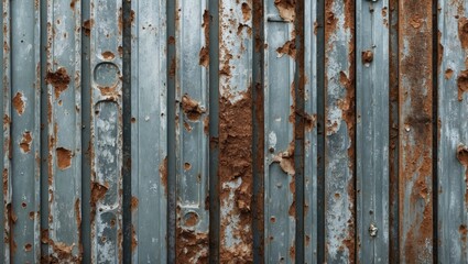 Poster - Rusty metal wall with peeling paint and corroded texture in shades of gray and brown