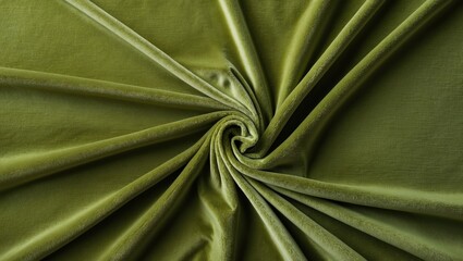 Poster - Textured green velvet fabric arranged in a spiral pattern showcasing softness and depth with intricate folds and creases.