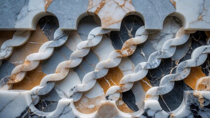 Poster - Decorative mosaic pattern of interlocking marble stones with various textures and colors showcasing craftsmanship and design detail