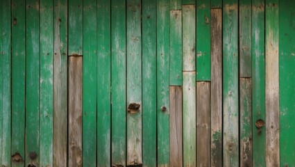 Poster - Textured green wooden planks background featuring varying shades of worn wood and natural imperfections