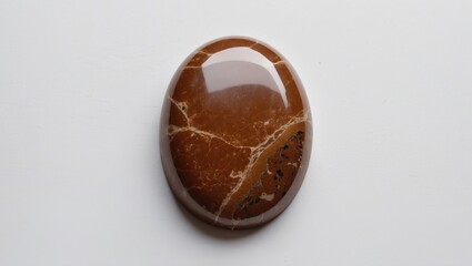 Wall Mural - Brown oval polished stone with natural patterns and sheen on a white background