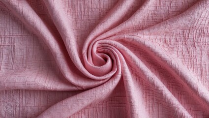 Poster - Textured pink fabric background with swirling folds and creases in soft lighting for textile and fashion design use.