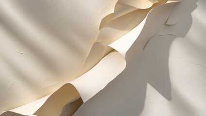 Poster - Abstract composition of curled and textured cream paper with soft shadows and highlights illustrating natural light interactions
