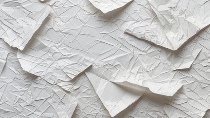 Poster - Crumpled textured white paper background with intricate patterns and folds in various orientations.