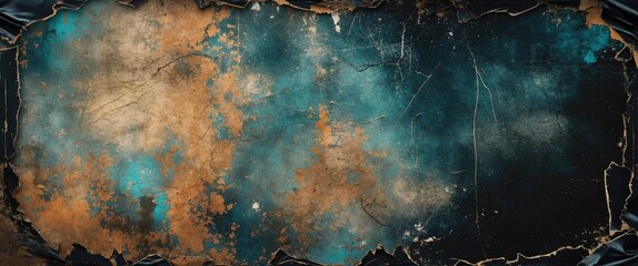 Aufkleber - Textured abstract background with blue and gold hues, featuring distressed edges and a vintage appearance. Ideal for creative projects.