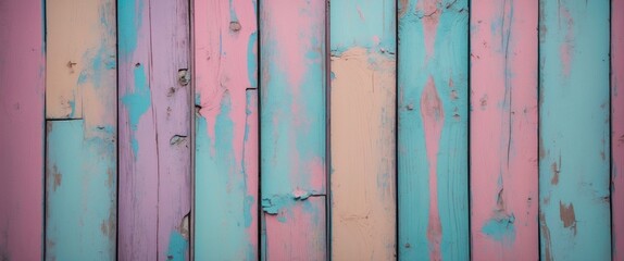 Poster - Vintage wooden planks in pastel colors with signs of peeling paint and weathered texture background