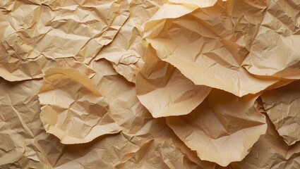 Poster - Crumpled kraft paper texture with layered folds and creases in neutral beige tones for background use