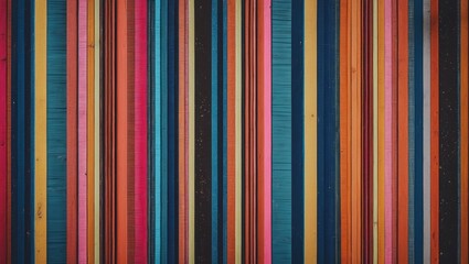 Sticker - Wooden planks with colorful vertical stripes in vibrant shades of blue, pink, orange, and yellow background texture.