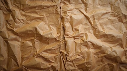 Poster - Brown crumpled paper texture background with creases and folds creating a natural organic pattern