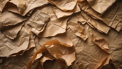 Poster - Crumpled brown paper texture background with varied folds and shadows suitable for design and creative projects