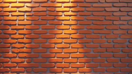 Poster - Textured orange brick wall with soft lighting highlights creating shadows and depth on the surface.