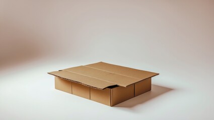 Poster - Cardboard box lying on its side with open flaps on a plain background.