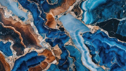 Poster - Abstract blue and brown agate stone surface pattern background with detailed natural textures and layers