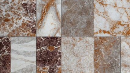 Poster - Variety of textured marble tiles in different colors and patterns arranged in a grid pattern for decorative surfaces and interior design
