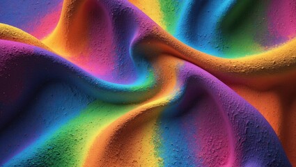 Poster - Colorful abstract wave pattern of fine sand texture with gradient hues of pink, purple, blue, green, and yellow.