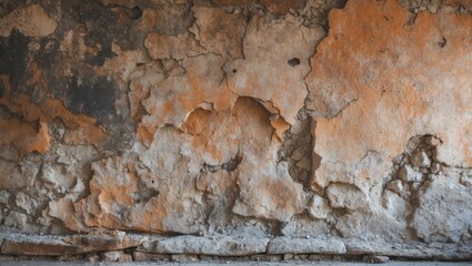 Poster - Textured wall surface with peeling paint and rough, weathered appearance in warm tones of orange and gray.