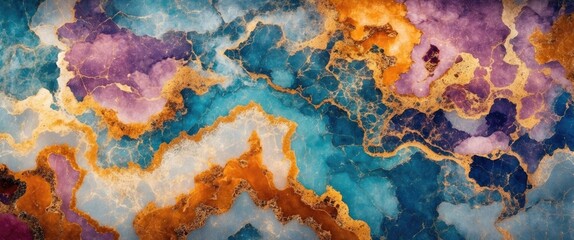 Poster - Colorful abstract onyx stone texture with purple, blue, and orange patterns for background or surface design.
