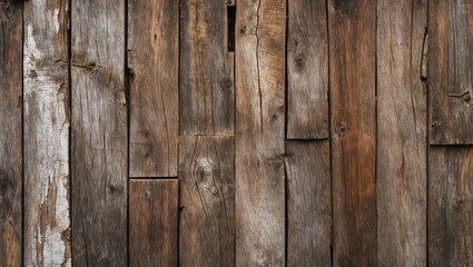 Poster - Textured wooden wall with various shades of brown featuring weathered planks and natural imperfections in rustic style