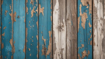 Poster - textured wooden wall with weathered blue and gray planks showing peeling paint and rustic details in