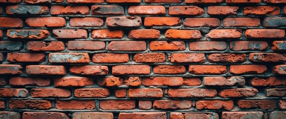 Poster - Red brick wall background texture with uneven surface and varied color tones suitable for design projects