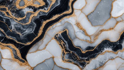 Poster - Black and white marble texture with golden veins abstract design background