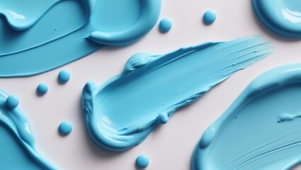 Poster - Abstract blue paint strokes and dots on a white background creating a textured artistic surface for design purposes
