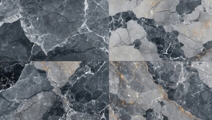 Poster - Gray marble texture background set with intricate veining and natural patterns in a grid layout. Suitable for interior design applications.